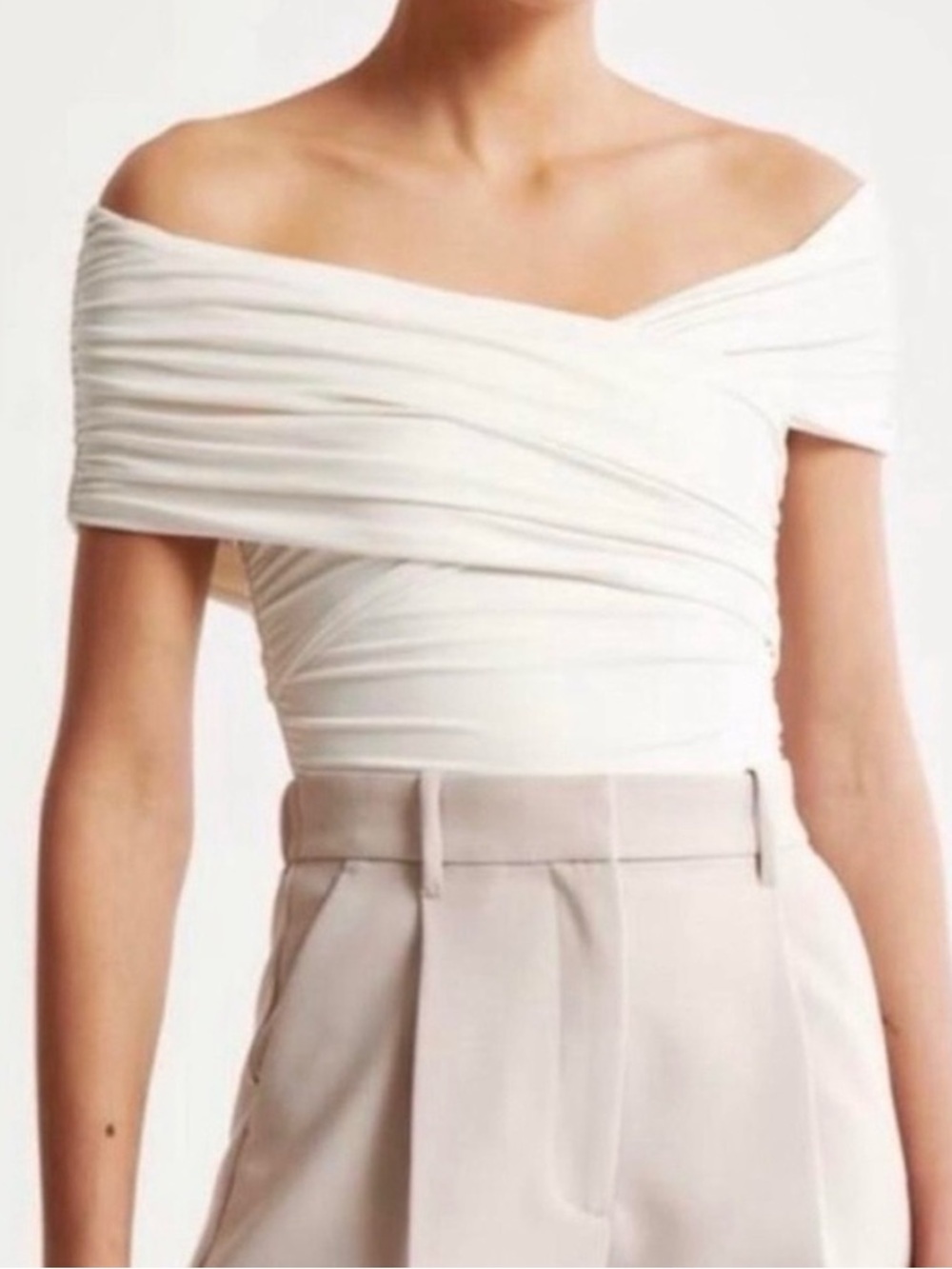 Abercrombie & Fitch White Off-the-Shoulder Wrap Body Suit